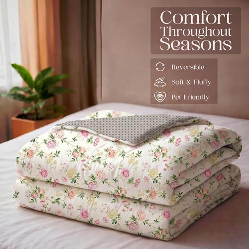 Image of Utopia Bedding Microfiber AC Comforter for King Size 220x240 cm - Lightweight, Skin-Safe & Hotel-Style Quilted Blanket with Floral Print Lilac