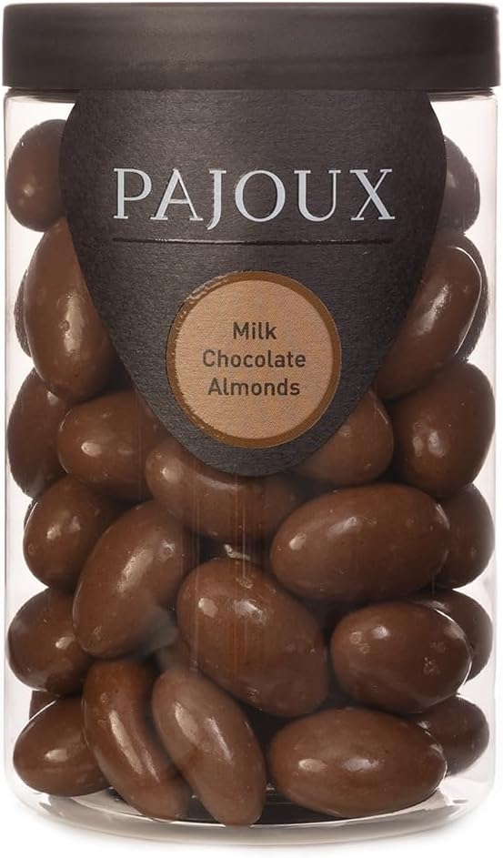 Pajoux Milk Chocolate Almonds (Large) 280g | Milk Chocolate Covered Nuts - Whole Almond Nuts - Palm Oil Free - Chocolate in a Gift Jar