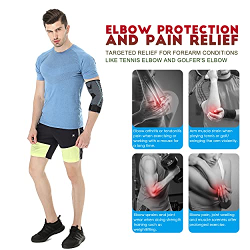 Hirui Elbow Brace For Men Women Youth, Elbow Compression Sleeves With Adjustable Straps, Tennis Elbow Golfer Elbow Treatment Arm Support For Sports Workout Weightlifting Tendonitis Pain Relief-Pair (Blue, X-Small) #TOP3