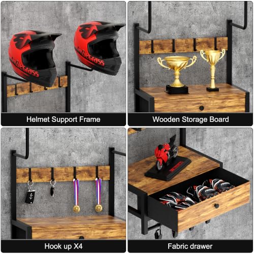 Image of Wall-Mounted Helmet Rack, Motorcycle Helmet Holder