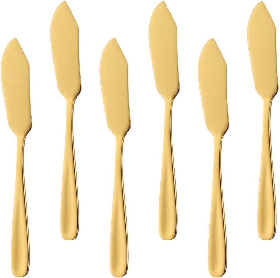 Stainless Steel Cheese Dessert Knives, Set of 6, Breakfast Butter Knife, Slicer Sandwich Spreader(Gold)