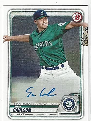 Sam Carlson Autographed Bowman Prospects Collectible Baseball Card - 2020 Bowman Baseball Card #PA-SC (Mariners) Free Shipping