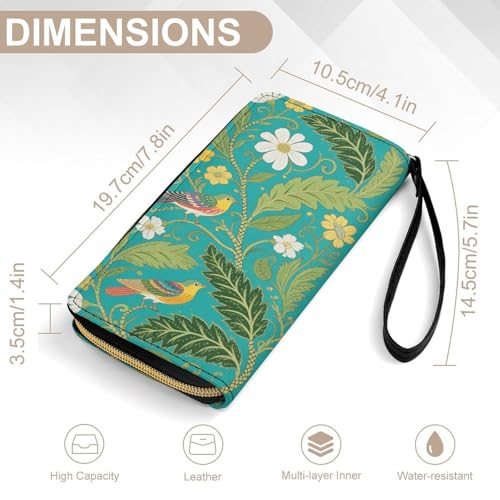 William Morris Strawberry Thief FloralPU Leather Wallet with Wristlet Strap, Portable Small Zip Around Card Holder Coin Purse for Men And Women, Ideal for Work, Travel, And Daily Use2