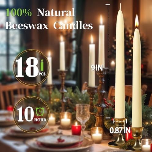 Image of White Beeswax Taper Candles,Non-Toxic Bees Wax Candle for Home,8Inch,18Pack