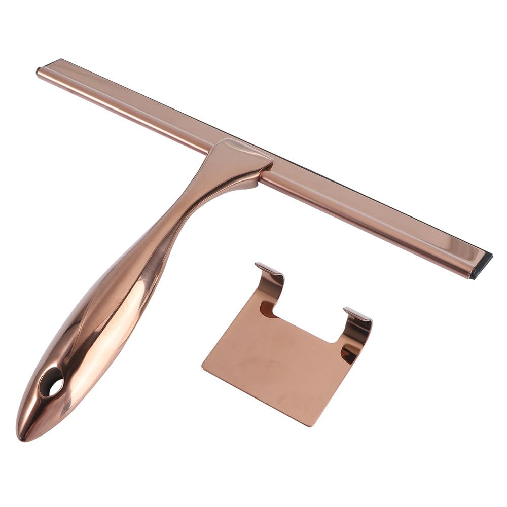 Raspador de Ventanas de Acero Inoxidable, limpiacristales de Silicona para el hogar, baño, espátula, Limpiador de Espejos para Coche, limpiacristales de 10 Pulgadas, Oro Rosa, 10 Pulgadas