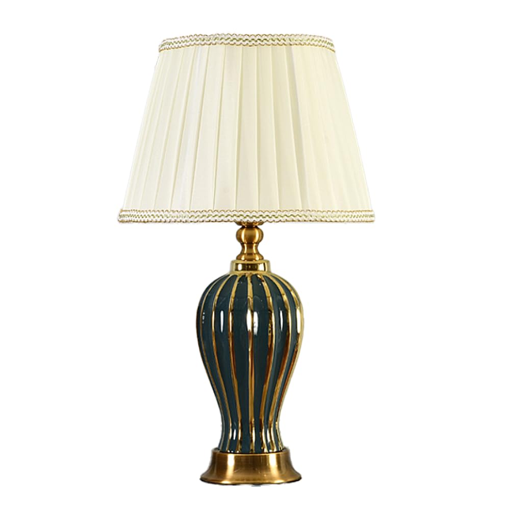 XINYASEE Lampade da tavolo in ceramica, lampada da comodino E27 moderna e tradizionale, lampade decorativa con paralume in tessuto per la decorazione di hotel, camere da letto e salotti (Verde)