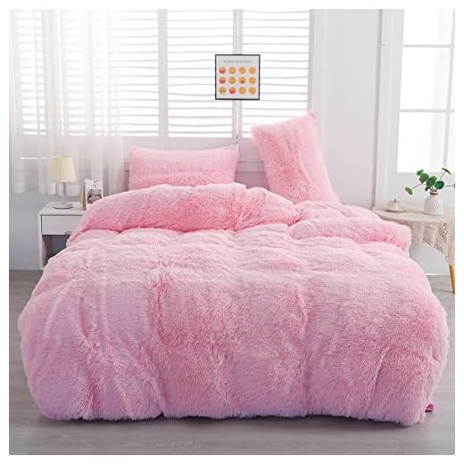 chovy Faux Fur Plush Pink Comforter Cover Duvet Cover Queen - 3PC Bed Set Ultra Soft Shaggy Flannel Velvet Fluffy Fuzzy Bedding（Duvet Cover x 1 Pillowcases x 2）