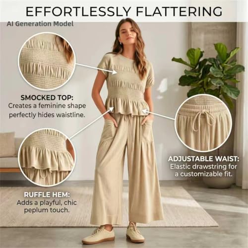 Conjunto de ropa para mujer de dos piezas casual con pantalón de pernera ancha 7
