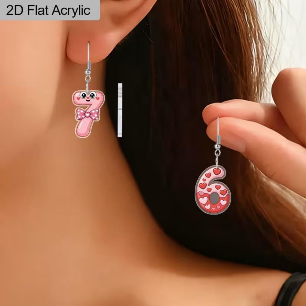 67 Earrings For Women, Asymmetric Cute Cartoon Creative Acrylic Six Seven Meme Number Dangle Earring Funny Personalized Statement Festive Jewelry Gifts - Image 2