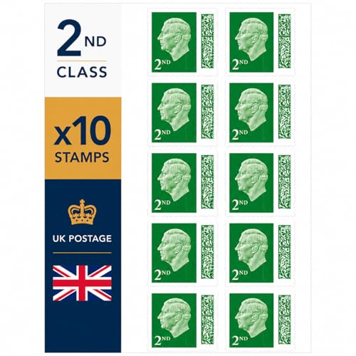 10 Pack 2nd Class Stamps for UK Letter Self Adhesive Barcoded Postage Stamps Everyday Mailing Stamps for Letters Cards Documents & Home Office Use