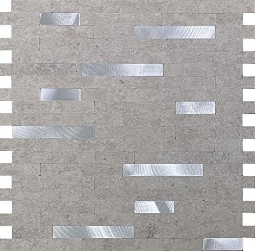 WEIMEISC 1-Sheet Peel and Stick Backsplash Tile, PVC Mixed Metal Stick on Backsplash Tiles for Kitchen (Sandstone+ Metal Silver)