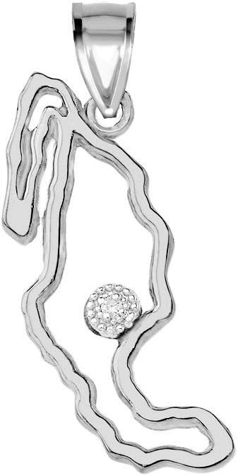 925 Sterling Silver Cubic Zirconia Outline Map Of Country Of MEXICO Pendant