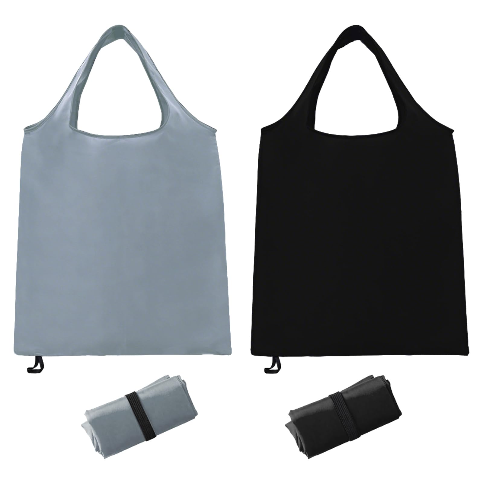 Whispern Cloud 2 Packs Foldable Reusable Shopping Bags, Waterproof Nylon Tote Folding in a Pouch, Washable Lightweight Grocery Bags for Fruit Vegetable Storage Daily Outdoor Use (Black & Grey)