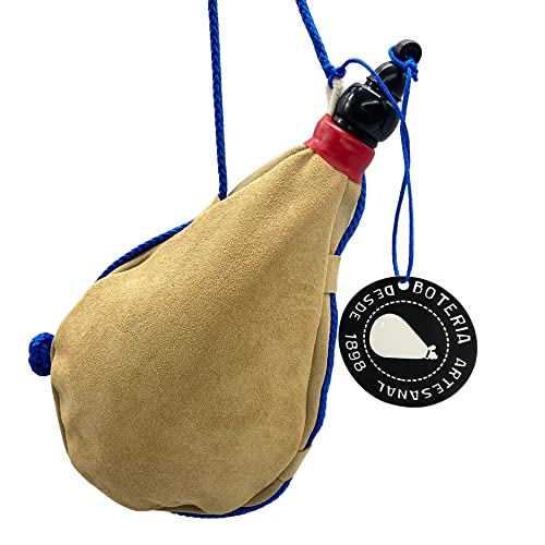 UYUNIX Bota de Vino Premium de Piel de Vacuno Color Natural Interior Látex Sin Goteo Cantimplora para transportar y conservar bebidas Disponible en 1L, 1.5L y 2L (1L)