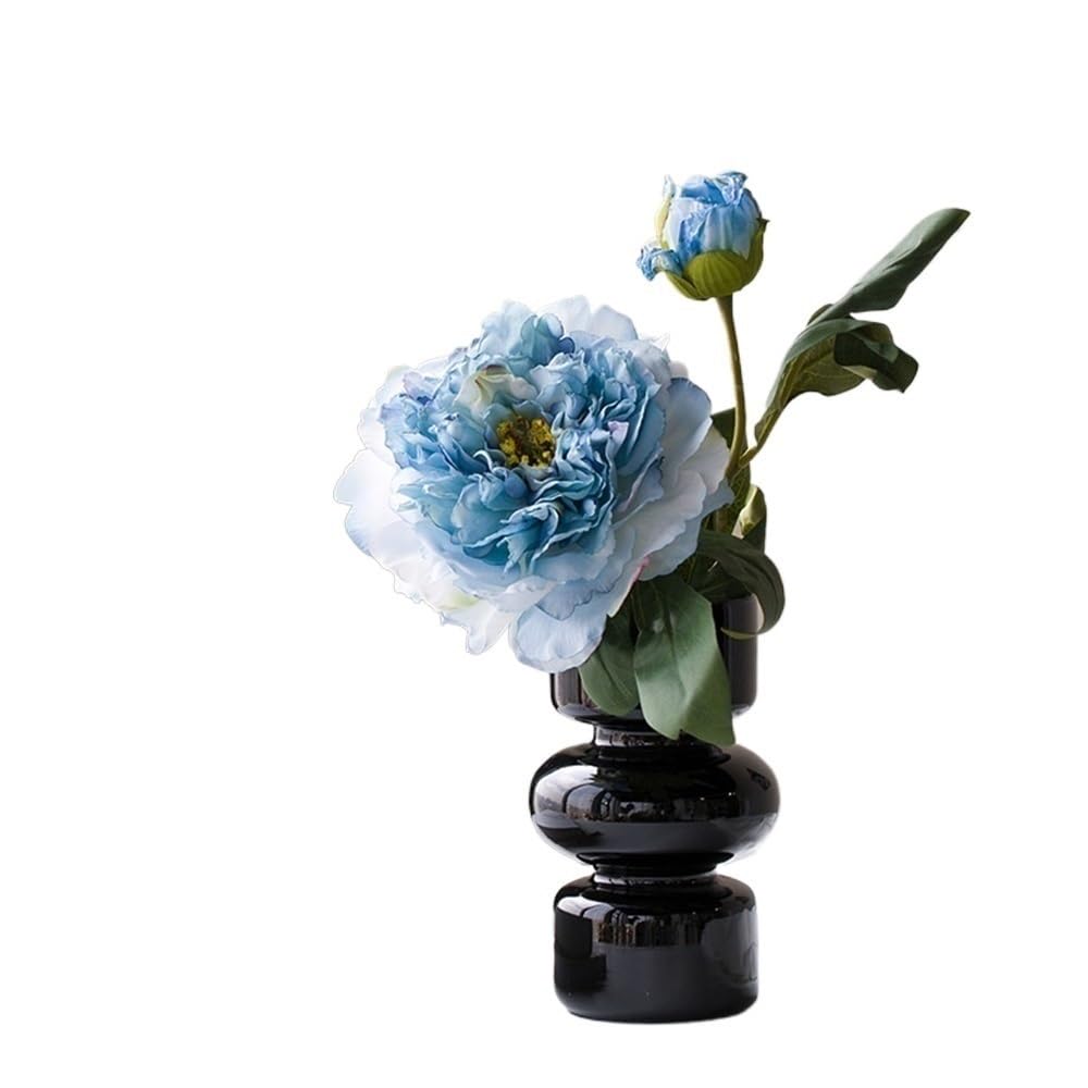 Gv8pA5fj7b Ready Arranged Flowers in Vase Black Glass Vase Living Room Decorative Arrangement Chinese Table Blue Peony Fake Flower