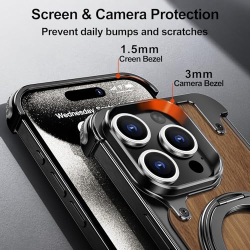 Coque en bois iPhone 16 Pro béquille 360 compatible MagSafe noire - 4