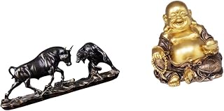 Modern Chinese Feng Shui Animal Sculpture Cow Cattle Figurine with Maitreya Buddha Laughing Statue for Desk Anniversary Birthday Gift