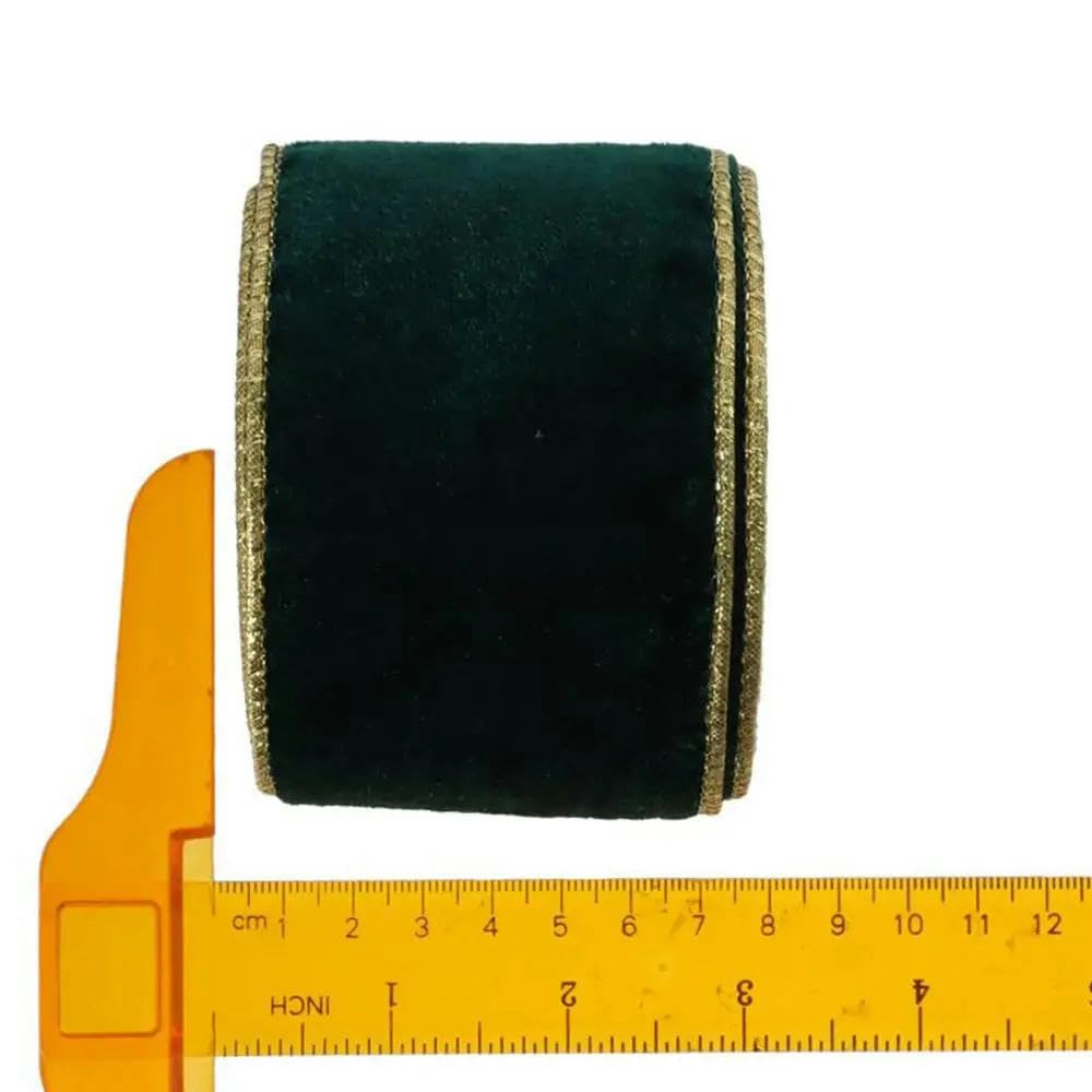Samtband-Set, 9,1 m, Samtband mit Draht, 6,3 cm breit, goldener Rand, zerdrücktes Weihnachts-Geschenkband for Heimwerker, Kunsthandwerk, Party, Weihnachten, Hochzeit (grün)