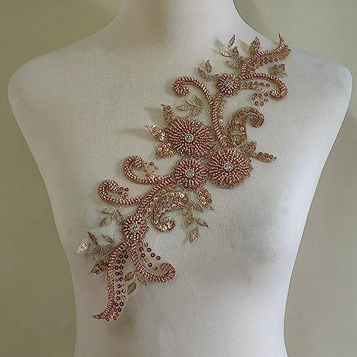 3D Beaded Lace Applique Rose Gold