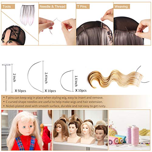 PIXNOR Peruca T E Tipo C Agulhas Curvas Conjunto Fios Peruca Tecer Agulhas para Peruca Fazendo Fixaç