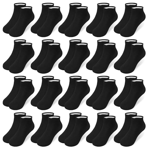 Image of 20 Pairs Boys Ankle Socks, Unisex Low Cut School Socks Ages 1-14 | Value bulk pack,all-season,gradient black white grey unisex design,for school, sports and home casual occasions