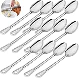 13-inch Solid Stainless Steel Basting Spoons Set – Commercial Grade Serving & Stir Ring Spoon – Available in 3-Pack and 12-Pack for Restaurants, Buffets, Catering (12, 13 inches Long)