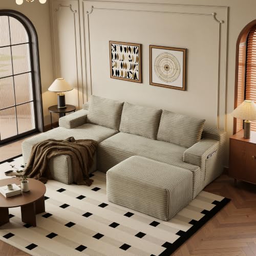 Image of 96 inch Sectional Couches for Living Room Cloud Couch Sofa with L-Shape Upholstered Boneless Couchs Modern Modular Sectional Couch with Chaise (Camel, 96.1 inch U Shape with Left Facing Chaise)