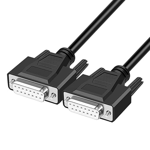 Jienk Cable de extensión serie DB15 RS232 de 15 pines, hembra a hembra de 15 pines, conector de caja de metal chapado en oro de 15 pines, cable recto