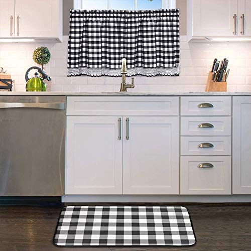 Image of Sweet Home Collection Buffalo Check Gingham Kitchen Window Curtains Valance Set, 24 inch Tier, Black /White