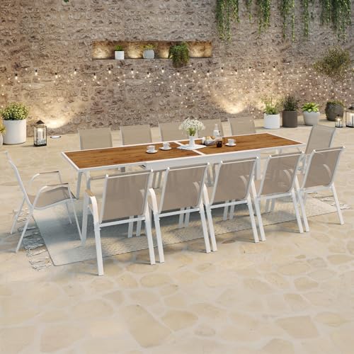 Mesa de jardín extensible con cristal templado efecto madera NOUMEA 3
