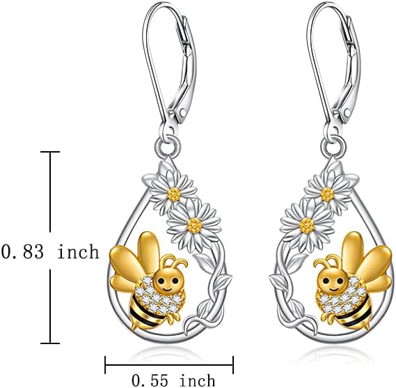 Bee Earrings for Women Sterling Silver Daisy Earrings Cute Animal Bee Jewelry Christmas Birthday Gifts for Women Lovers - Image 3