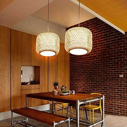 Lámpara de techo E27 de bambú beige estilo japonés retro para comedor 2