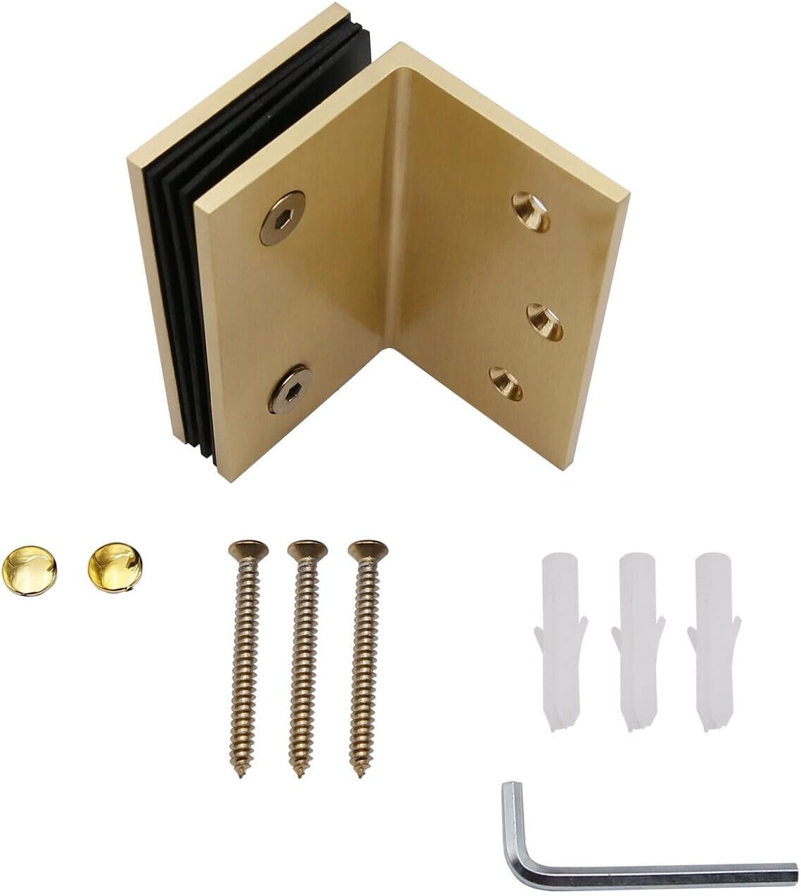 Solid Brass 90 Degree Heavy Duty Shower Door Clamp Similar to Geneva GE90 (Satin Gold Finish), GAS405G