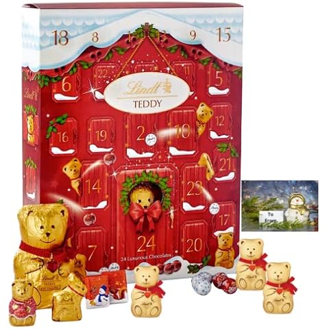 Lindt Advent - Lindt teddy 3d Christmas Advent calendar 2022 - Lindt milk chocolate teddy, Lindt chocolate Reindeer, Lindt Lindor /Milk/Swiss Chocolate Truffles & gift tag 250 g (chocolate advent) Cover