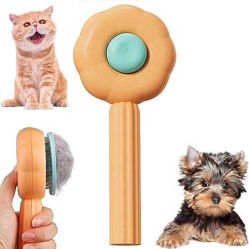 BNFGD 1Pcs Pet Hair Cleaner Brush, Cute Cat Brush Dog Brush, Pet Combing Brush, Pet Combing Brush with Hair Removal Button,Artifact for Stroking Cats and Dogs, Pet Hair Cleaner Brush(Orange)