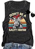 GREFLYING Womens Don't Be A Salty Heifer Muscle Tank Tops Cow Graphic T Shirt Vest(M, Dark Grey)