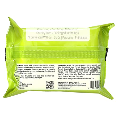 Aloe & Cucumber Facial Wipes, Biodegradable, 30 Pre-Moistened Towelettes, Mild By Nature #TOP1