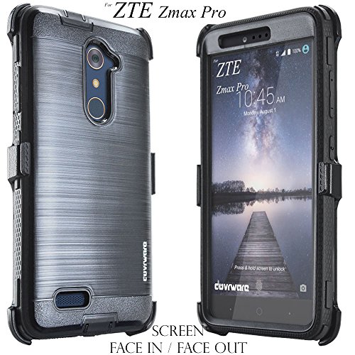 Covrware [Iron Tank] Case Compatible With Zte Zmax Pro/Zte Carry, With Built-In [Screen Protector] Full-Body Rugged Holster Armor Case [Brushed Metal Texture Design][Belt Clip][Kickstand], Black #TOP3