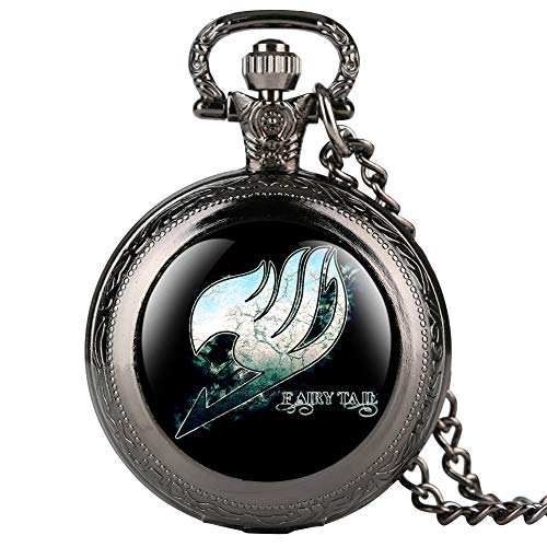 Fine Chain Black Pocket Watch for Men, Fairy Tail Pattern Quartz Pocket Watches for Students, Arabic Digital Pocket Watch for Teenager- JLYSHOP