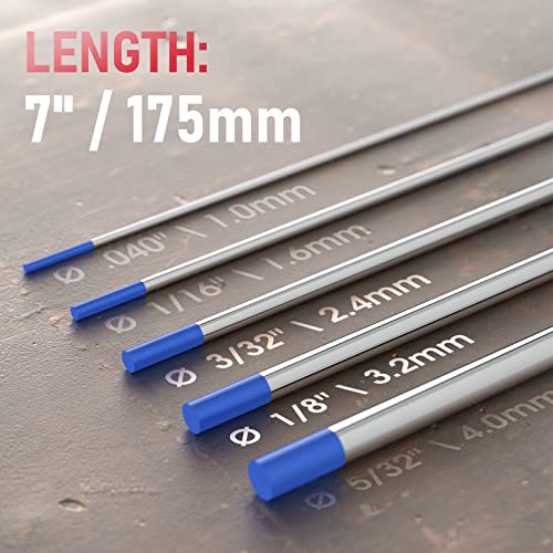 Image of YESWELDER TIG Welding Tungsten Electrode 2% Lanthanated | 5pk 3 /32 inch & 5pk 1 /8 inch by 7 inch Assorted-size Blue WL20 /EWLa-2