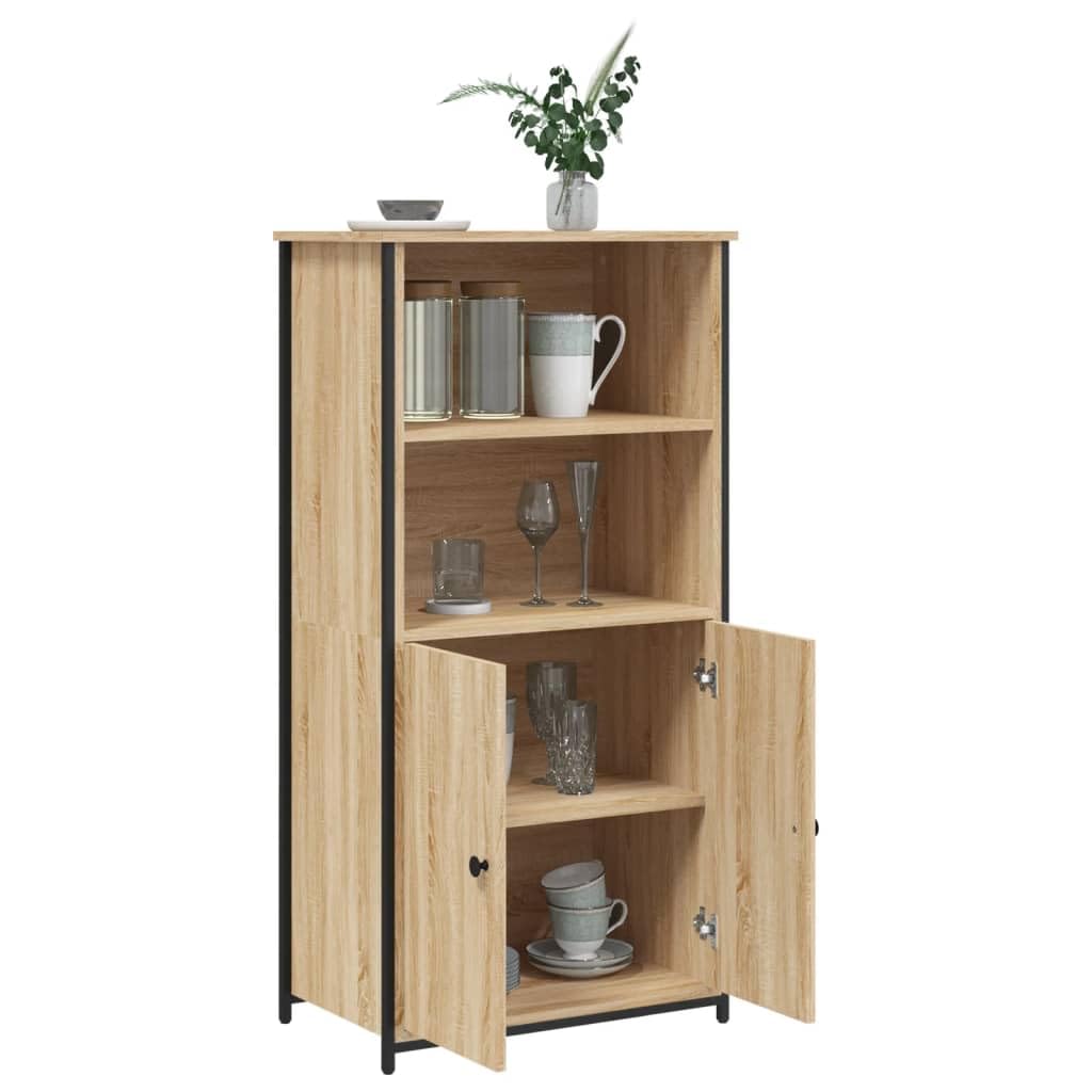 Tabla alta de alta calidad roble Sonoma 62 x 36 x 121,5 cm, material de madera con mucho espacio de almacenamiento, placa superior estable y prácticos compartimentos para puerta para salón