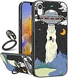 Toycamp for iPhone XR Case with Ring Kickstand, UFO Cool Cartoon Design for Men Boys Girls Teens Cute Case Cover for iPhone XR (6.1 Inch), Black