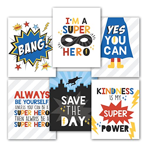 6 Reversible 8x10 Wall Decor Prints, Superhero Room Decor For Boys, Superhero Classroom Decor, Superhero Birthday Decorations For Boys, Superhero Birthday Party Supplies, Superhero Room Decor For Boys