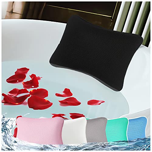 Bath Pillow for Tub, Non Slip, Breathable Soft, Comfortable Head Neck Support, Machine Washable, 2 Suction Cups(Black)