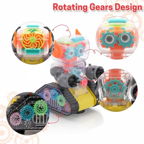 Image of ADITI TOYS Gear Robot Car for Kids, Transparent Electric Robot with Realistic Sound and Light, Bump & Go Gear Robot, Non-Toxic, BIS Approved (Yellow)