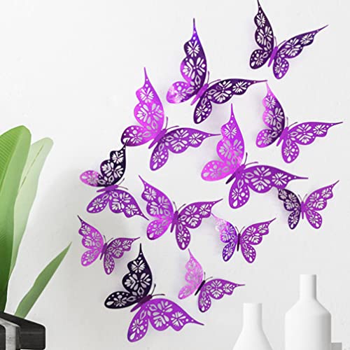 HOMSFOU 24 Peças Decalques de Parede de Borboleta 3D Borboletas de Papel Removíveis Decalques Murais