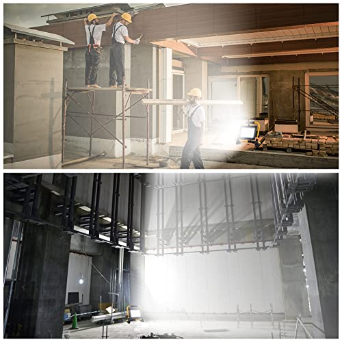 LED Baustrahler, 50W 5000LM Arbeitsleuchte, IP66 Wasserdicht Baustrahler LED mit Stativ und 4M Kabel, Tragbar für Werkstatt oder Baustelle,Garage, 6500K (50W)