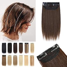 S-noilite Short Hair Extensions Clip in Human Hair 1PCS 2 Clips Clip in Hairpieces Remy Hair For Women with Short Hair Adding Hair Volume 10g 6Inch-Medium Brown
