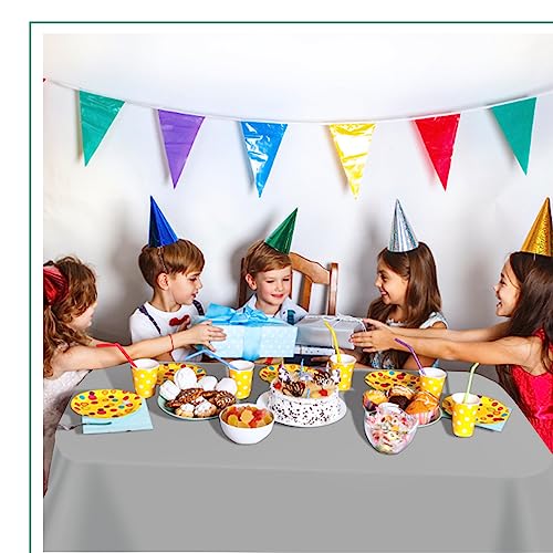 Image of tujol Silver 6 Pack Plastic Table Cloth 54 inch x 108 inch, Disposable Tablecloths Rectangle Table Cover, Plastic Tablecloths for Parties