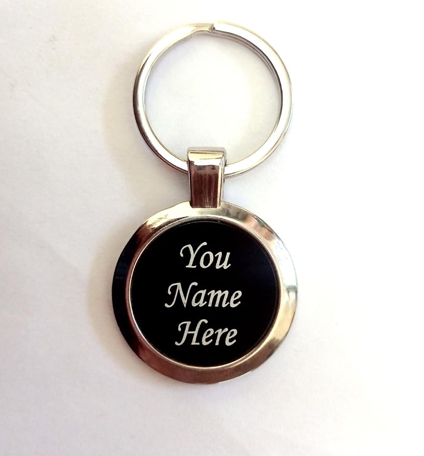 DDARK Personalized Key Chain With Name Engraved Metal Keychain In Black Finish Round Shape (Both Side Laser) Pack of 1